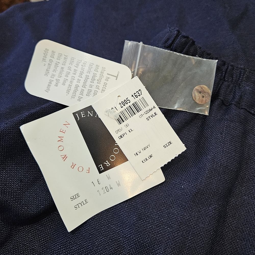 NWT Vintage Jennifer Moore Dark Blue Navy Pencil Skirt Linen Pearl Button 16W 30 - Picture 6 of 7
